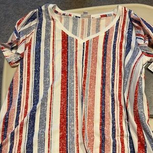 NEW LulaRoe Christy V neck shirt LARGE red white and blue striped